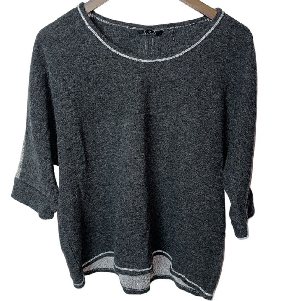 Zoa New York Top Woman’s Size M 3/4 Sleeve Top Blouse Hilo Gray